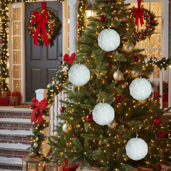6PCS Set Christmas Ball Ornaments Cream Ruffle Hanging Decorations For Xmas Tree Holiday Home Decor FBA Shipment