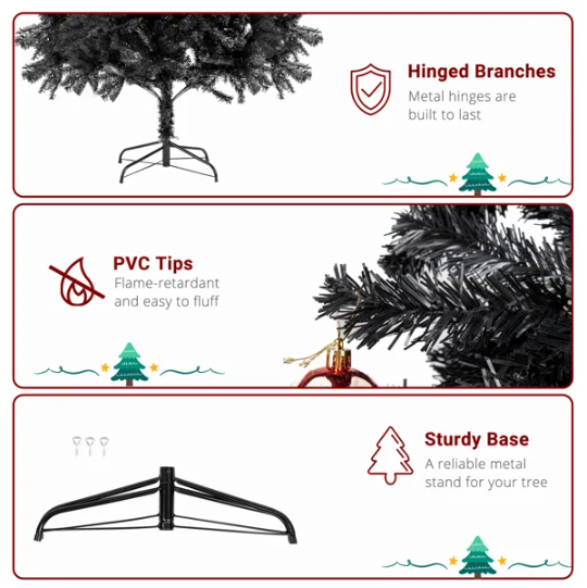 FCH 7ft 1500 Branch PVC Branch Iron Bracket Christmas Tree Black