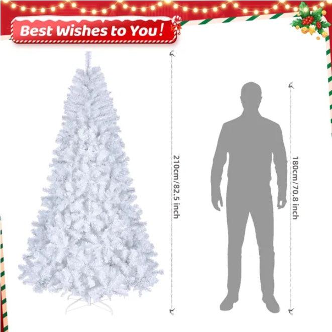 FCH 7ft 1346 Branches Automatic Tree Structure PVC Material 500 Lights Cool Color 8 Modes Christmas Tree White