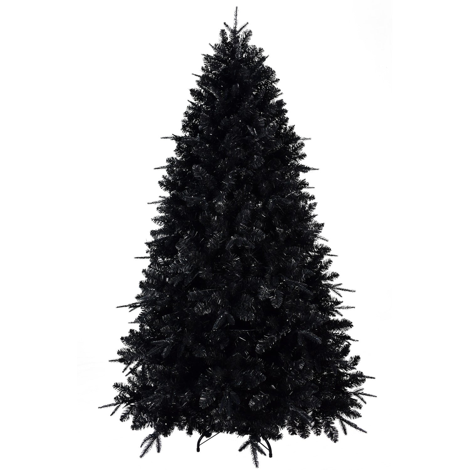 Prelit Black Christmas Tree With White Lights Artificial Fake Christmas Tree With PE&PVC Branch Tips For Halloween And Xmas Tree For Holiday Decorations, Metal Stand And Hinged Branches