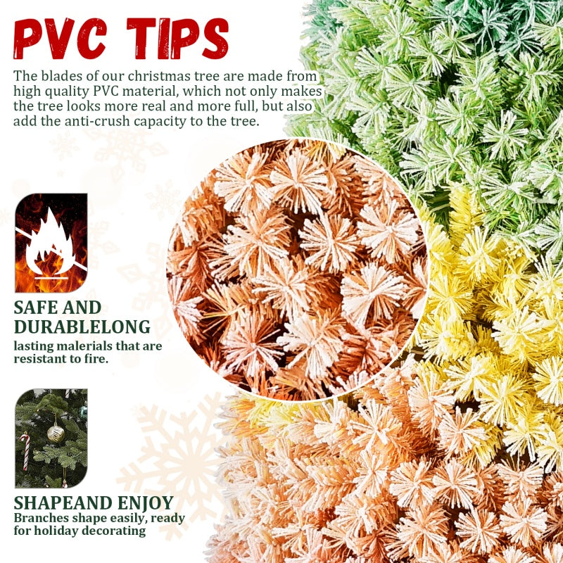 6FT 7.5FT Artificial Unlit Colorful Rainbow Hinged Christmas Tree, WITH PVC Branch Tips