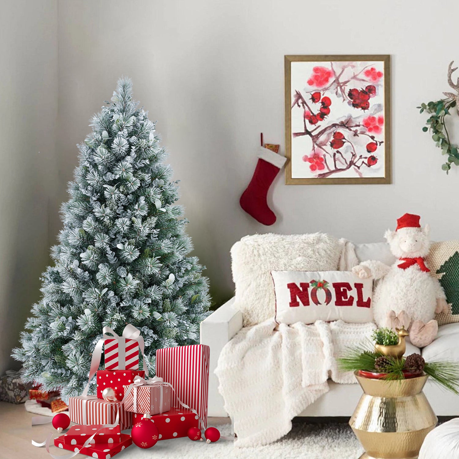 4FT Snow Flocked Christmas Tree Premium Artificial Christmas Tree With 404 Mixed PE Leaves & Tips, Small Realistic Full Pine Unlit Faux Xmas Tree With Snow For Home Office Holiday Decor