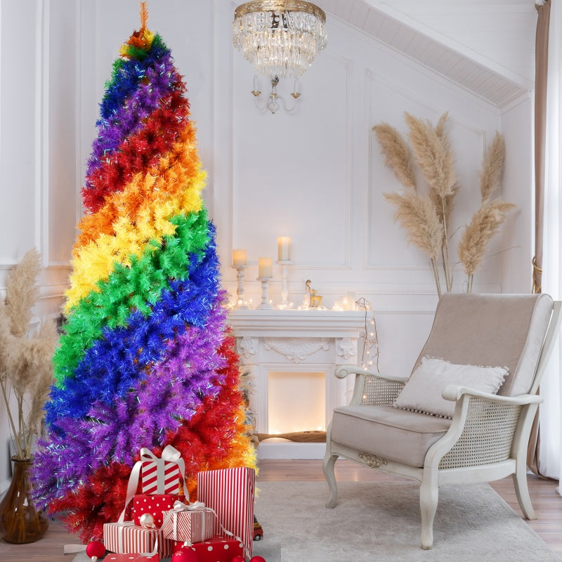 6FT 7.5FT Artificial Colorful Rainbow Christmas Tree, Hinged Xmas Tree With PVC Branch Tips