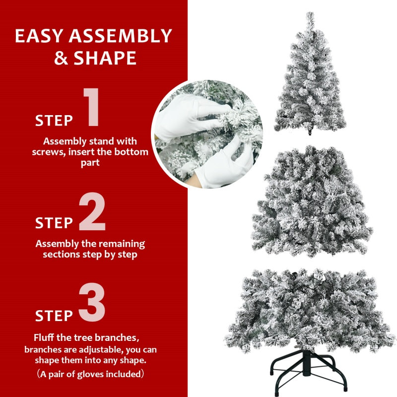 Unlit Artificial Christmas Tree Snow Flocked Fake Christmas Tree With Foldable Base