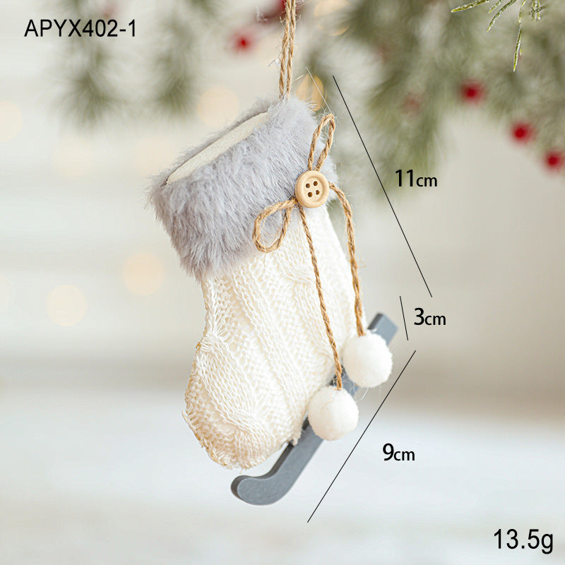 White Plush Fabric Pendant Gloves Sled Creative Christmas Tree Ornaments