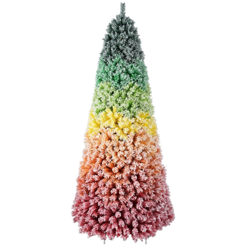 6FT 7.5FT Artificial Unlit Colorful Rainbow Hinged Christmas Tree, WITH PVC Branch Tips